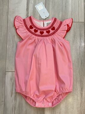 NWT Lil Cactus Pink Cotton Smocked Hearts Flutter Bubble Romper girls 2T